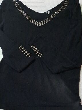 Black V-Neck Sweater with Gold Stud Trim by Milano